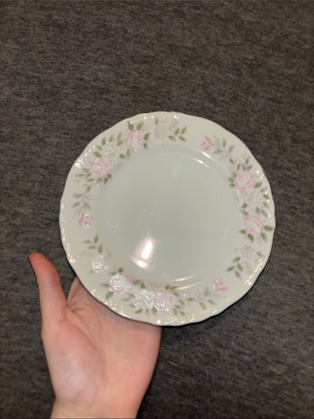 Porcelain Dinner Plate with Pink Rose Border